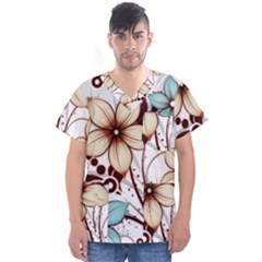 Flowers Flowers Pattern Men s V-neck Scrub Top