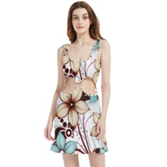 Flowers Flowers Pattern Velour Cutout Dress