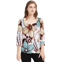 Flowers Flowers Pattern Chiffon Quarter Sleeve Blouse