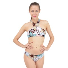 Flowers Flowers Pattern High Neck Bikini Set