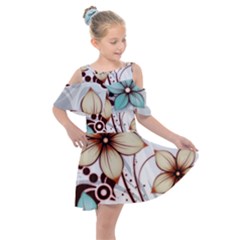 Flowers Flowers Pattern Kids  Shoulder Cutout Chiffon Dress