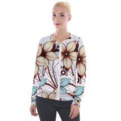 Flowers Flowers Pattern Velvet Zip Up Jacket