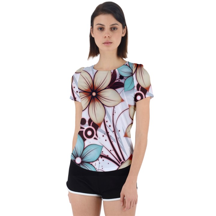 Flowers Flowers Pattern Back Cut Out Sport T-Shirt