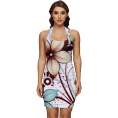 Flowers Flowers Pattern Sleeveless Wide Square Neckline Ruched Bodycon Dress by Posterlux