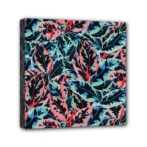 Leaves Pattern Patterns Colorful Mini Canvas 6  X 6  (stretched)