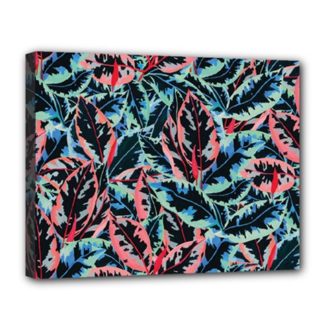 Leaves Pattern Patterns Colorful Canvas 14  X 11  (stretched)