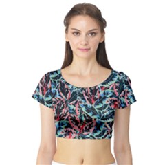 Leaves Pattern Patterns Colorful Short Sleeve Crop Top