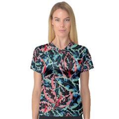 Leaves Pattern Patterns Colorful V-neck Sport Mesh T-shirt