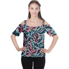 Leaves Pattern Patterns Colorful Cutout Shoulder T-shirt