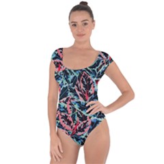 Leaves Pattern Patterns Colorful Short Sleeve Leotard 