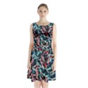 Leaves Pattern Patterns Colorful Sleeveless Waist Tie Chiffon Dress View1