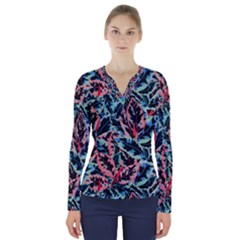 Leaves Pattern Patterns Colorful V-neck Long Sleeve Top