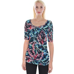 Leaves Pattern Patterns Colorful Wide Neckline T-shirt