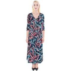 Leaves Pattern Patterns Colorful Quarter Sleeve Wrap Maxi Dress