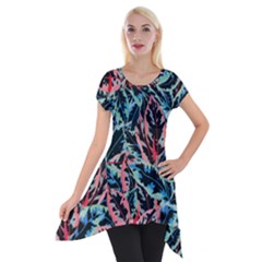 Leaves Pattern Patterns Colorful Short Sleeve Side Drop Tunic