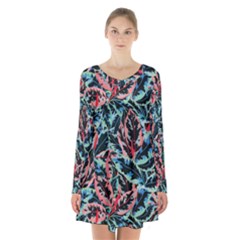 Leaves Pattern Patterns Colorful Long Sleeve Velvet V-neck Dress