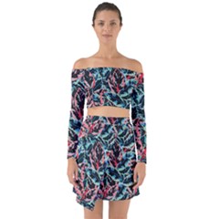 Leaves Pattern Patterns Colorful Off Shoulder Top With Skirt Set