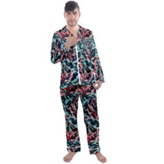 Leaves Pattern Patterns Colorful Men s Long Sleeve Satin Pajamas Set