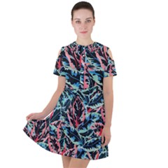 Leaves Pattern Patterns Colorful Short Sleeve Shoulder Cut Out Dress 