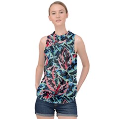 Leaves Pattern Patterns Colorful High Neck Satin Top by Posterlux