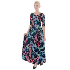 Leaves Pattern Patterns Colorful Half Sleeves Maxi Dress