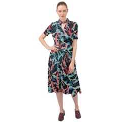 Leaves Pattern Patterns Colorful Keyhole Neckline Chiffon Dress