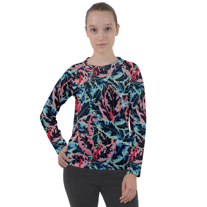 Leaves Pattern Patterns Colorful Women s Long Sleeve Raglan T-Shirt