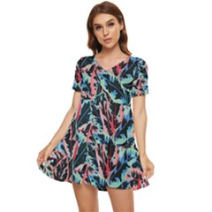 Leaves Pattern Patterns Colorful Tiered Short Sleeve Babydoll Dress