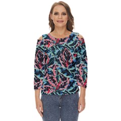 Leaves Pattern Patterns Colorful Cut Out Wide Sleeve Top