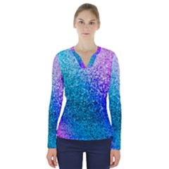 Rainbow Colors Colorful Pattern V-neck Long Sleeve Top