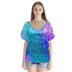 Rainbow Colors Colorful Pattern V-neck Flutter Sleeve Top by Posterlux