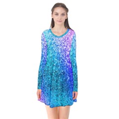 Rainbow Colors Colorful Pattern Long Sleeve V-neck Flare Dress