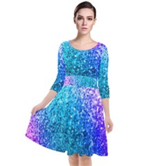 Rainbow Colors Colorful Pattern Quarter Sleeve Waist Band Dress