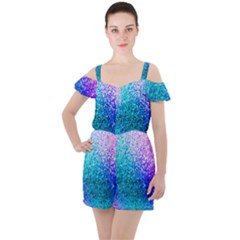 Rainbow Colors Colorful Pattern Ruffle Cut Out Chiffon Playsuit by Posterlux