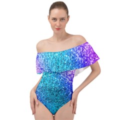 Rainbow Colors Colorful Pattern Off Shoulder Velour Bodysuit 