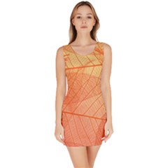 Abstract Texture Of Colorful Bright Pattern Of Transparent Leaves Of Orange And Yellow Color Bodycon Dress