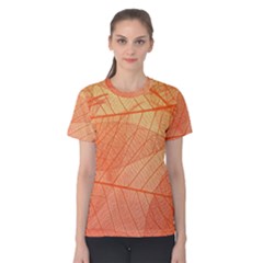 Abstract Texture Of Colorful Bright Pattern Of Transparent Leaves Of Orange And Yellow Color Women s Cotton T-shirt