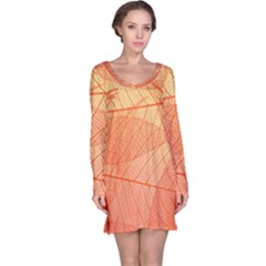 Abstract Texture Of Colorful Bright Pattern Of Transparent Leaves Of Orange And Yellow Color Long Sleeve Nightdress