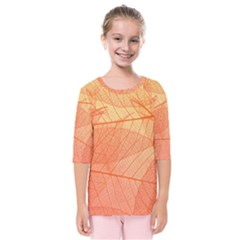 Abstract Texture Of Colorful Bright Pattern Of Transparent Leaves Of Orange And Yellow Color Kids  Quarter Sleeve Raglan T-shirt