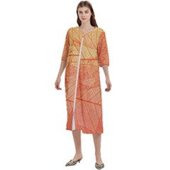 Abstract Texture Of Colorful Bright Pattern Of Transparent Leaves Of Orange And Yellow Color Women s Cotton 3/4 Sleeve Nightgown by Posterlux