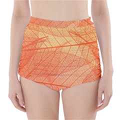 Abstract Texture Of Colorful Bright Pattern Of Transparent Leaves Of Orange And Yellow Color High-waisted Bikini Bottoms