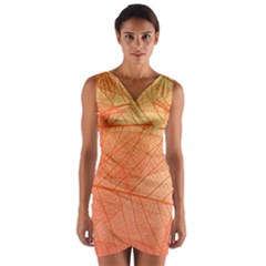 Abstract Texture Of Colorful Bright Pattern Of Transparent Leaves Of Orange And Yellow Color Wrap Front Bodycon Dress