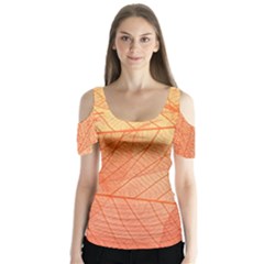 Abstract Texture Of Colorful Bright Pattern Of Transparent Leaves Of Orange And Yellow Color Butterfly Sleeve Cutout T-shirt 