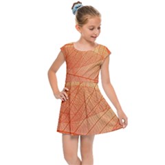 Abstract Texture Of Colorful Bright Pattern Of Transparent Leaves Of Orange And Yellow Color Kids  Cap Sleeve Dress