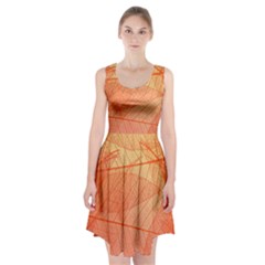 Abstract Texture Of Colorful Bright Pattern Of Transparent Leaves Of Orange And Yellow Color Racerback Midi Dress