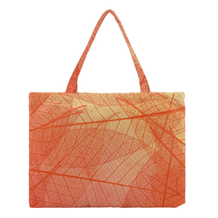 Abstract Texture Of Colorful Bright Pattern Of Transparent Leaves Of Orange And Yellow Color Medium Tote Bag