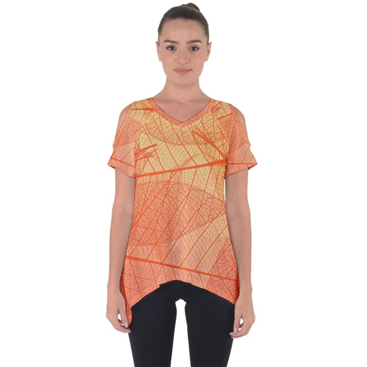 Abstract Texture Of Colorful Bright Pattern Of Transparent Leaves Of Orange And Yellow Color Cut Out Side Drop T-Shirt