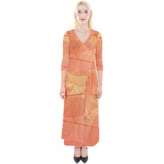 Abstract Texture Of Colorful Bright Pattern Of Transparent Leaves Of Orange And Yellow Color Quarter Sleeve Wrap Maxi Dress by Posterlux