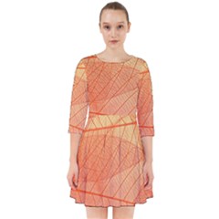 Abstract Texture Of Colorful Bright Pattern Of Transparent Leaves Of Orange And Yellow Color Smock Dress