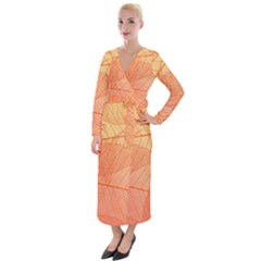 Abstract Texture Of Colorful Bright Pattern Of Transparent Leaves Of Orange And Yellow Color Velvet Maxi Wrap Dress by Posterlux